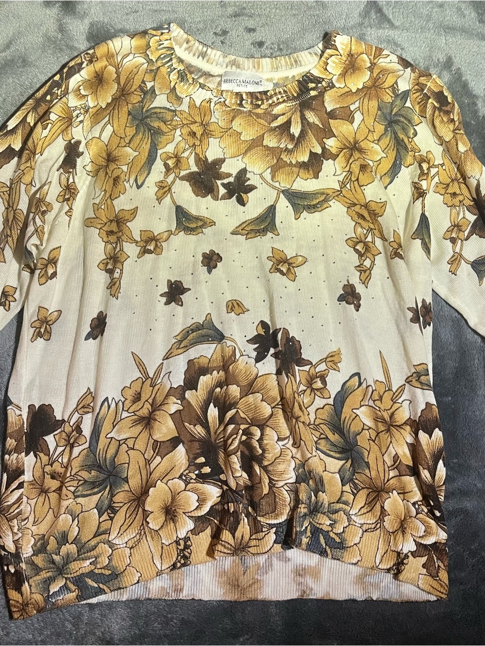 Rebecca Malone Cream and Yellow Floral Long Sleeve Top